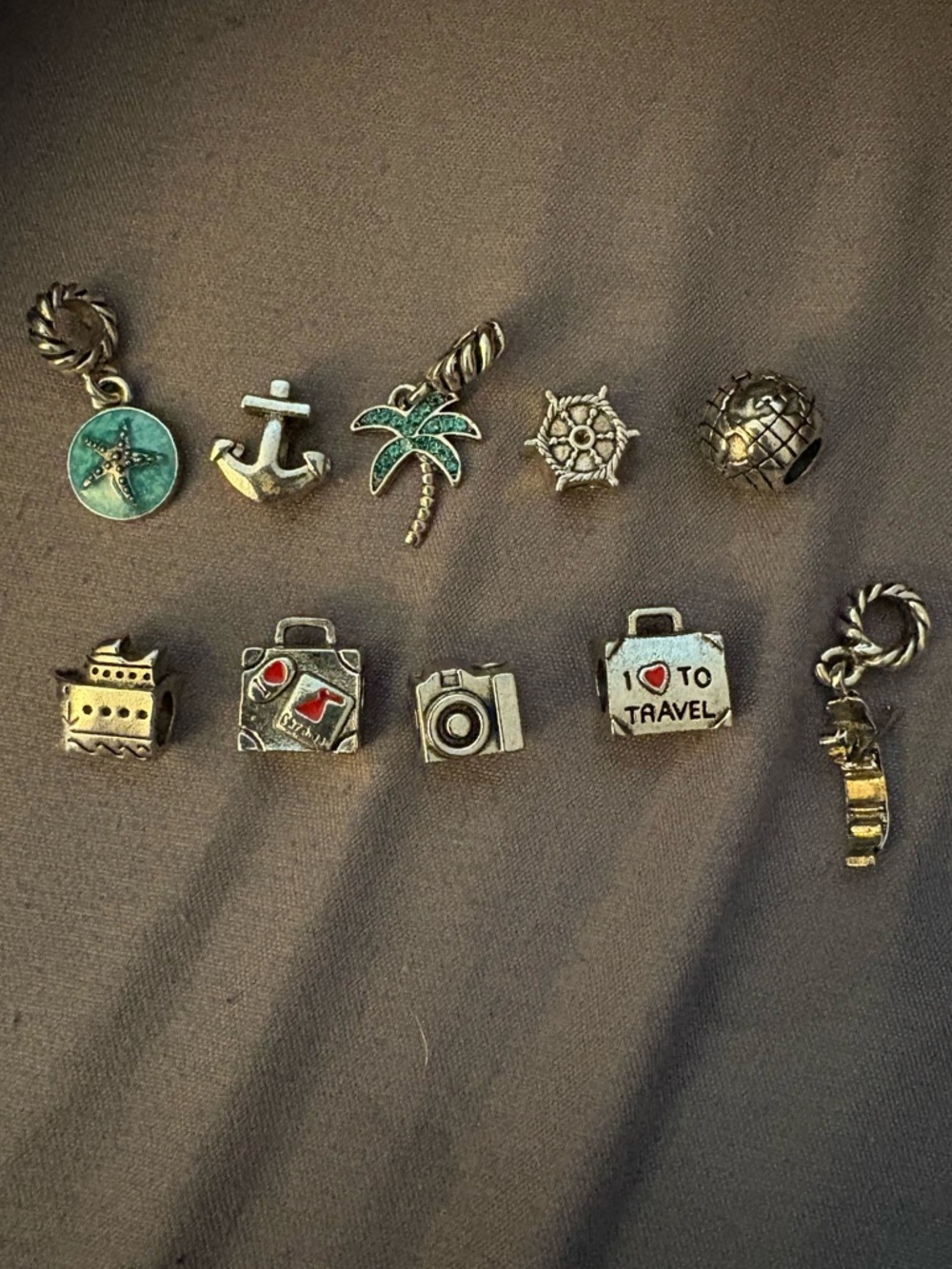 Travel Charm Bracelet Set in Silver and Turquoise Accents